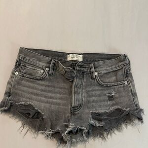 Free People Black Distressed Jean Shorts